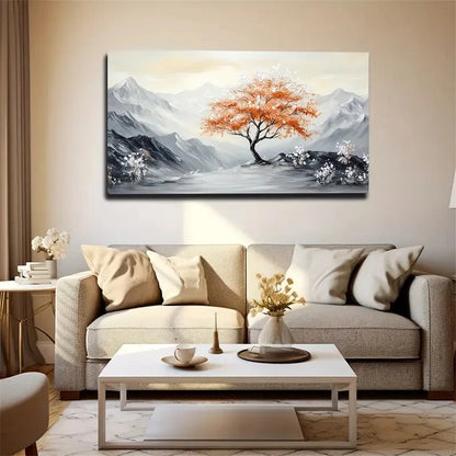 Red Tree In Monochrome Forest Wall Art Canvas Office Home Room Framed 120x60cm - Bella Home Decor