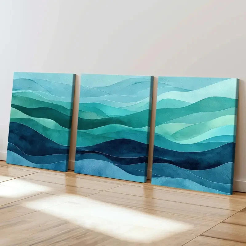 3pcs  Abstract Wave Art  Teal Decor AWT  Wall Art Canvas Framed 40x60cm - High Quality Print 100% Australian Made Wall Canvas Ready to Hang - Bella Home Decor