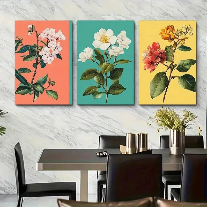 3pcs Colorful Floral & Nature Scenery Perfect Wall Art Set Canvas Framed 50x70cm - High Quality Print 100% Australian Made Wall Canvas Ready to Hang - Bella Home Decor