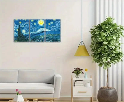 3pcs Blue & Yellow Swirling Night Sky Painting Metal Print Ready to Hang Art - Bella Home Decor