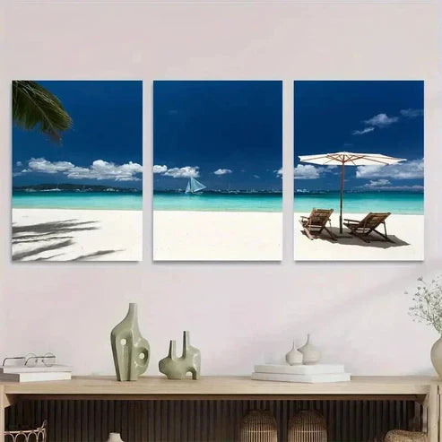 3pcs Beach Paradise Ocean Classic Modern Wall Art Set Canvas Unframed - High Quality Print 100% Australian Made Wall Canvas - Bella Home Decor