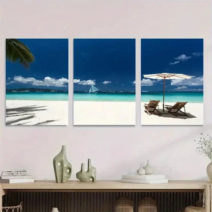 3pcs Beach Paradise Ocean Classic Modern Wall Art Set Canvas Unframed - High Quality Print 100% Australian Made Wall Canvas - Bella Home Decor