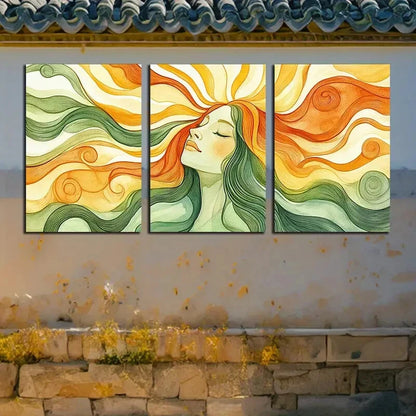 3pcs Vibrant Abstract Female Portrait Illustration Metal Print Ready to Hang Art - Bella Home Decor