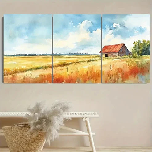 3pcs Rustic Barn & Fields Landscape Wall Art Set Canvas Unframed - High Quality Print 100% Australian Made Wall Canvas - Bella Home Decor