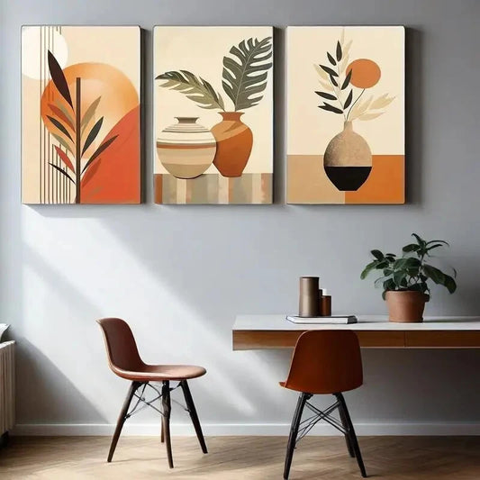 3pcs Bohemian Modern Abstract Geometric Metal Print Ready to Hang Art