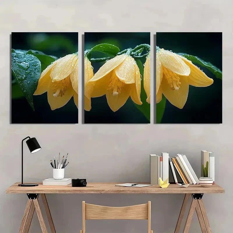 3pcs Vibrant Green Leave Blooming Flower Perfect Wall Art Set Canvas Framed 50x70cm - High Quality Print 100% Australian Made Wall Canvas Ready to Hang