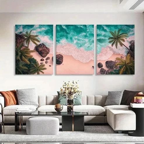 3pcs Palm Trees and Turquoise Ocean Perfect Wall Art Set Canvas Unframed - High Quality Print 100% Australian Made Wall Canvas