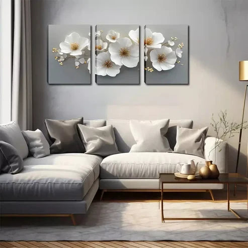 3pcs Elegant White Magnolia Triptych Wall Art Canvas Unframed - High Quality Print 100% Australian Made Wall Canvas