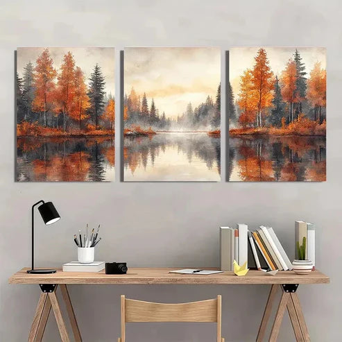 3pcs Serene Lake & Forest Meadow Scene Wall Art Set Canvas Unframed - High Quality Print 100% Australian Made Wall Canvas