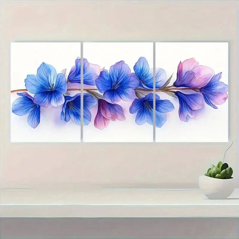 3pcs Bluebell Floral Watercolor Botanical Metal Print Ready to Hang Art