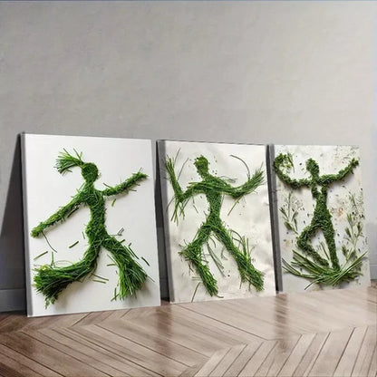 3 PCS Dancing In The Shape Greenery Wall Art Set Canvas Unframed - High Quality Print 100% Australian Made Wall Canvas - Bella Home Decor