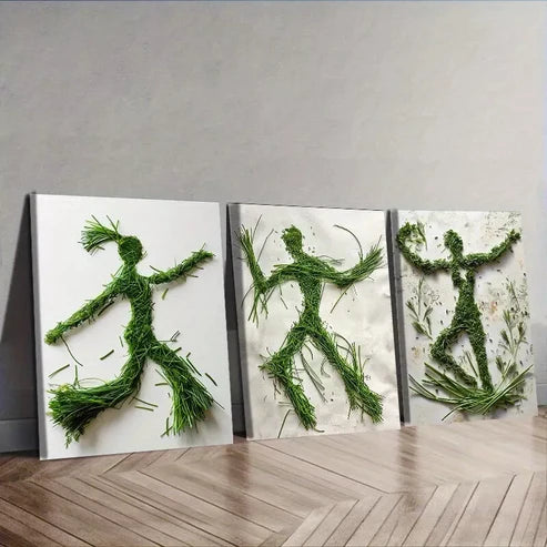 3 PCS Dancing In The Shape Greenery Wall Art Set Canvas Unframed - High Quality Print 100% Australian Made Wall Canvas