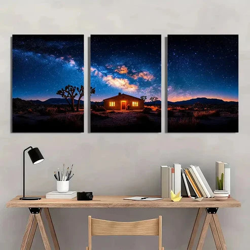 3pcs Joshua Tree & Cosmic Starry Night Sky  Wall Art Set Canvas Unframed - High Quality Print 100% Australian Made Wall Canvas
