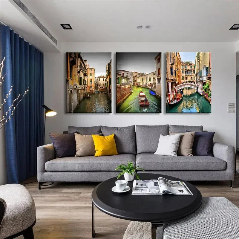 3pcs Venice Scenic View Vibrant Canal Perfect Wall Art Set Canvas Framed 40x60cm - High Quality Print 100% Australian Made Wall Canvas Ready to Hang - Bella Home Decor