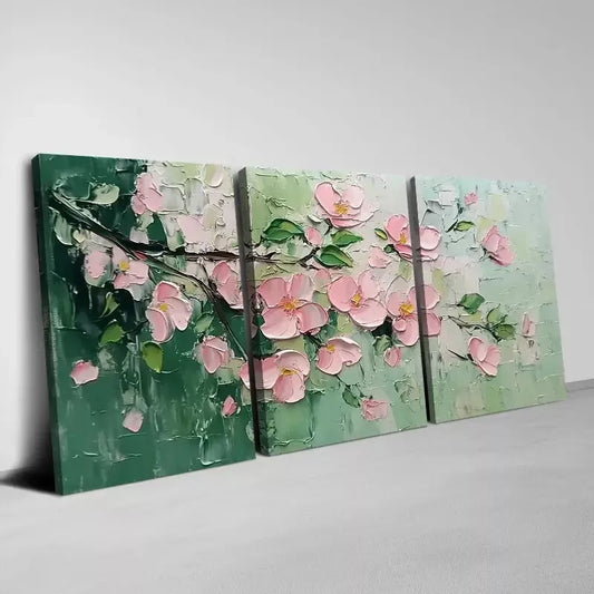 3pcs Magnificent Pink Flowers with Greenery Art Set Canvas Framed 50x70cm - High Quality Print 100% Australian Made Wall Canvas Ready to Hang
