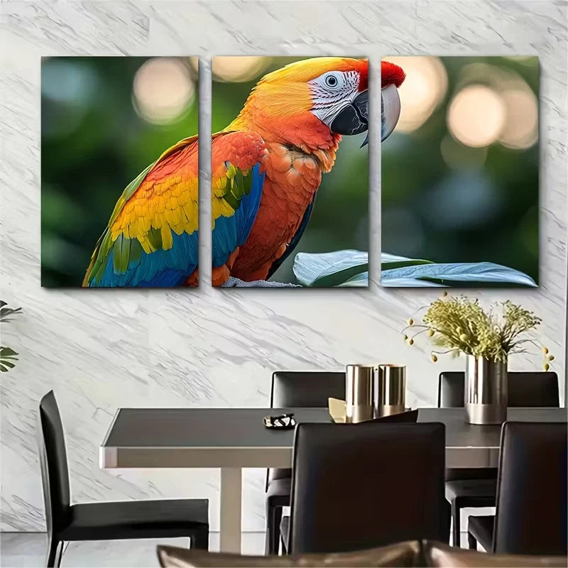 3pcs Vibrant Yellow Parrot Metal Print Ready to Hang Art