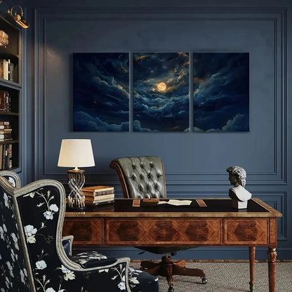3pcs Moonlit Sky Celestial Clouds Starry Night Metal Print Ready to Hang Art - Bella Home Decor
