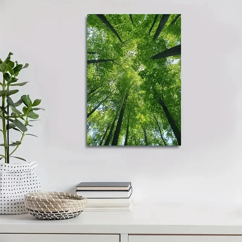 Lush Maple Tree Forest Nature Scene Painting 40x60cm Metal Print Ready to Hang - Bella Home Decor
