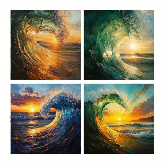 4pcs Colorful Sea Paintings,SkyWall Art Canvas Framed