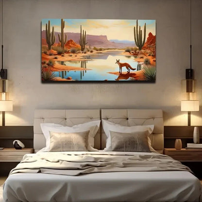 Little Fox In A Desert Oasis Wall Art Canvas Office Home Room Framed 120x60cm