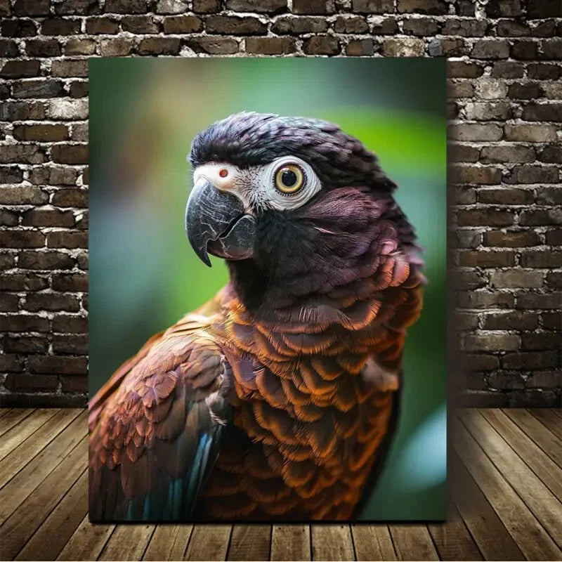 Beautiful Chocolate Brown Parrot Painting 40x60cm Metal Print Ready to Hang - Bella Home Decor
