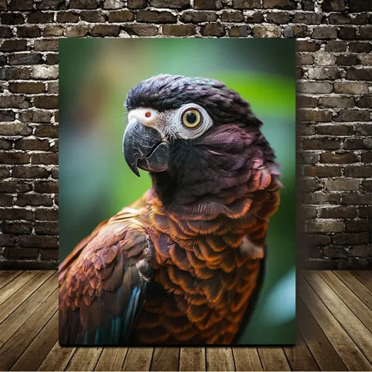 Beautiful Chocolate Brown Parrot Painting 40x60cm Metal Print Ready to Hang - Bella Home Decor