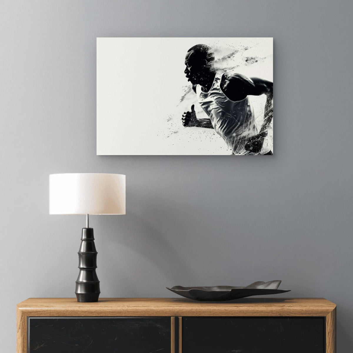 Black and White Running Athlete 5mm thick Plastic Poster Ready to Hang 90x60cm