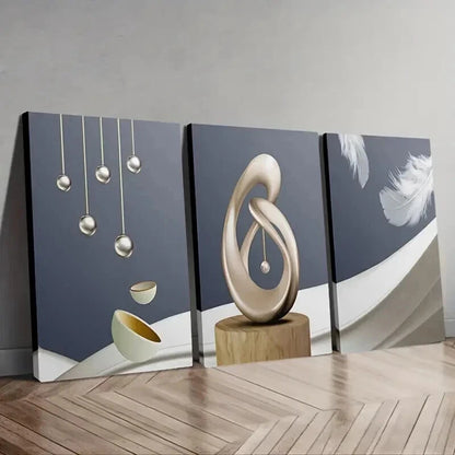 3pcs Modern Spheres & Feather Abstract Perfect Wall Art Set Canvas Framed 50x70cm - High Quality Print 100% Australian Made Wall Canvas Ready to Hang - Bella Home Decor