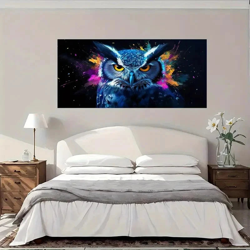 Vibrant Abstract Owl Wall Art Canvas Office Home Room Framed 120x60cm