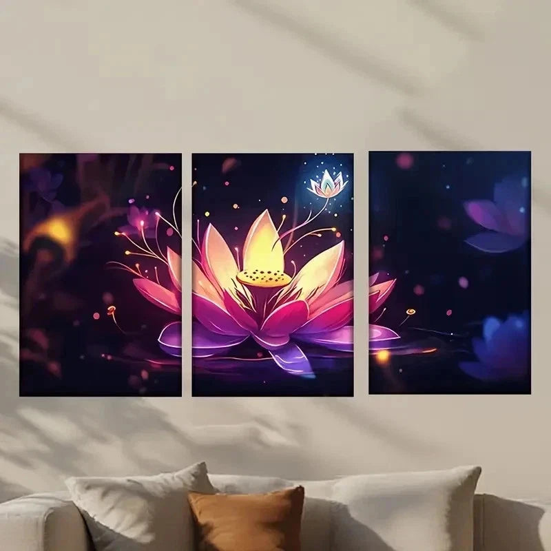3pcs Abstract Lotus Flower Decoration Wall Art Set Canvas Framed 50x70cm - High Quality Print 100% Australian Made Wall Canvas Ready to Hang - Bella Home Decor