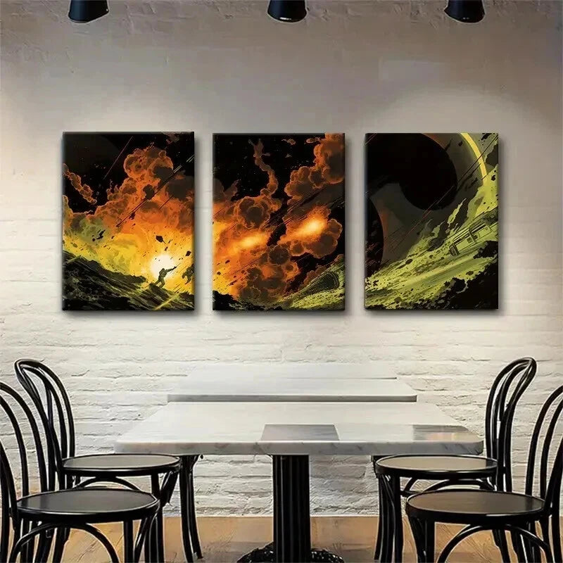 3pcs Apocalyptic Space Battle Sci-Fi Perfect Wall Art Set Canvas Framed 50x70cm - High Quality Print 100% Australian Made Wall Canvas Ready to Hang - Bella Home Decor