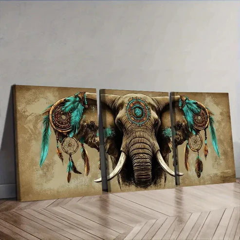 3pcs Dream catchers and elephants  Wall Art Set Canvas Unframed - High Quality Print 100% Australian Made Wall Canvas - Bella Home Decor