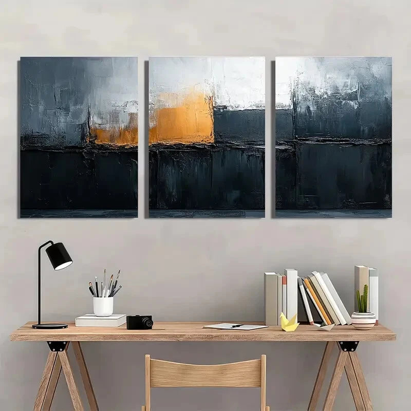 3pcs Abstract White and Black Textured Metal Print Ready to Hang Art