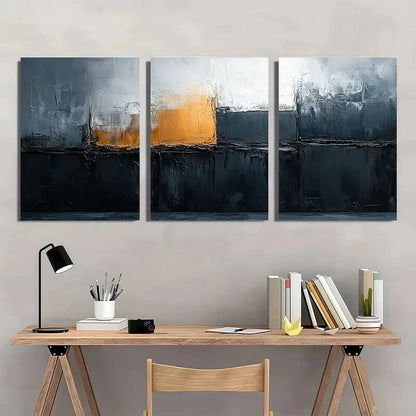 3pcs Abstract White and Black Textured Metal Print Ready to Hang Art