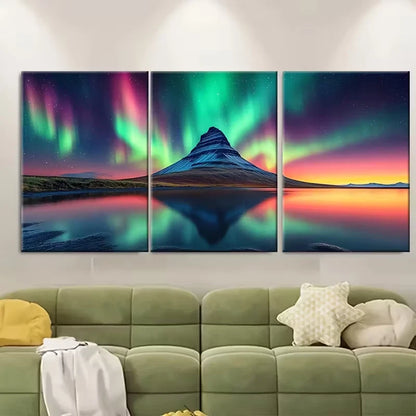 3pcs Mountain Volcano Iceland Night Metal Print Ready to Hang Art