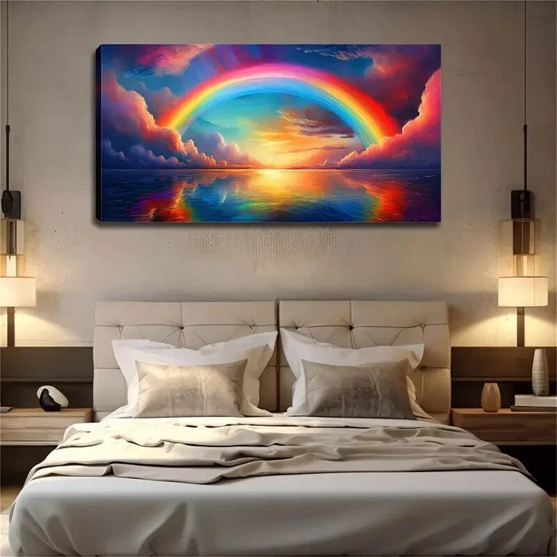 Vibrant Rainbow Sky Serene Wall Art Canvas Office Home Room Framed 120x60cm - Bella Home Decor