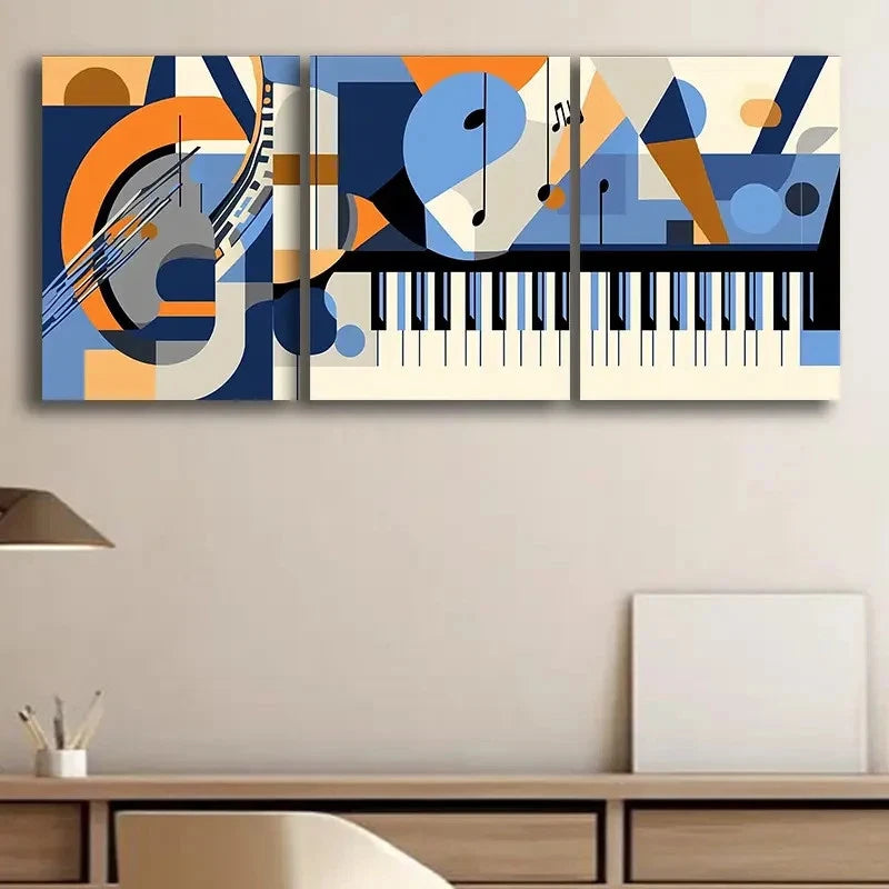 3pcs Featuring Abstract Music Themes Painting Metal Print Ready to Hang Art - Bella Home Decor