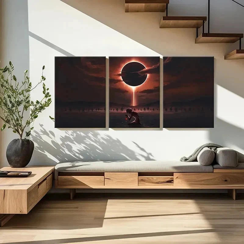 3pcs Anime Character & Black Sun Modern Wall Art Set Canvas Framed 50x70cm - High Quality Print 100% Australian Made Wall Canvas Ready to Hang - Bella Home Decor
