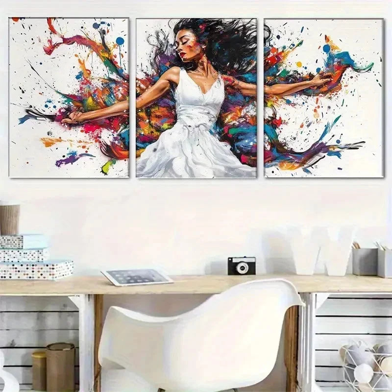 3pcs Abstract Dynamic Movement & Splash of Paint Metal Print Ready to Hang Art - Bella Home Decor