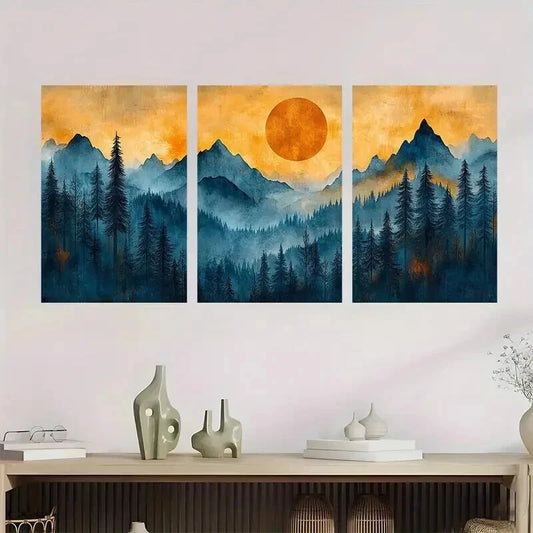 3pcs Mountain Minimalist Forest Abstract Perfect Wall Art Set Canvas Framed 50x70cm - High Quality Print 100% Australian Made Wall Canvas Ready to Hang