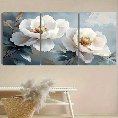 3pcs White Peony Flower Wall Art Set Canvas Unframed - High Quality Print 100% Australian Made Wall Canvas