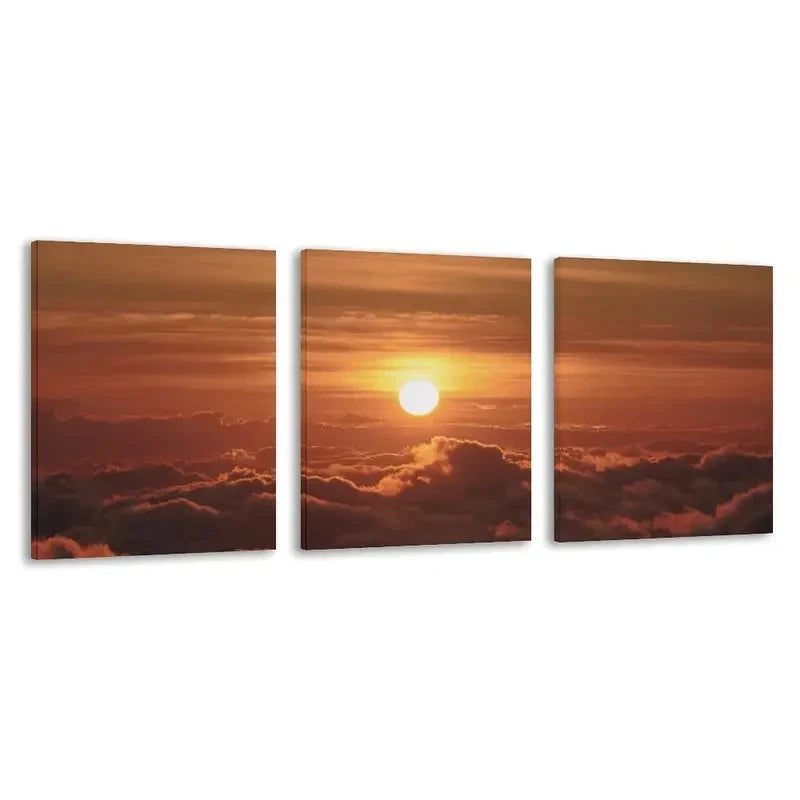 3pcs Sunset Warm Orange & Yellow Hues  Wall Art Set Canvas Framed 40x60cm - High Quality Print 100% Australian Made Wall Canvas Ready to Hang