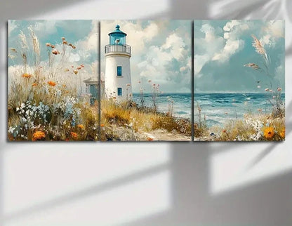 3pcs Coastal Lighthouses And Ocean Landscapes Metal Print Ready to Hang Art - Bella Home Decor