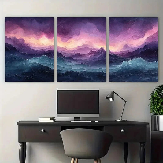 3pcs Enchanting Pink and Teal Coastal Magical Sea Metal Print Ready to Hang Art - Bella Home Decor