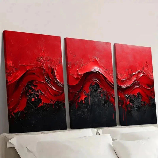 3pcs Extra Red and Black Abstract TI Wall Art Set Canvas Framed 50x70cm - High Quality Print 100% Australian Made Wall Canvas Ready to Hang