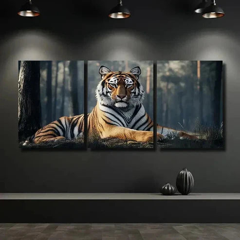 3pcs Tiger in Ancient Forest Mural Decor  Wall Art Set Canvas Unframed - High Quality Print 100% Australian Made Wall Canvas