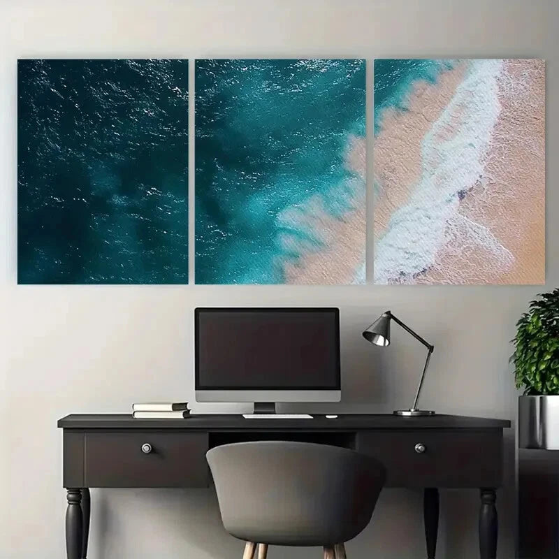 3pcs Bird Eye View Of The Beach Nautical Seascape Metal Print Ready to Hang Art - Bella Home Decor