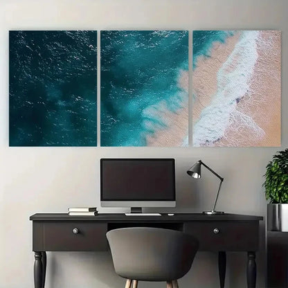 3pcs Bird Eye View Of The Beach Nautical Seascape Metal Print Ready to Hang Art - Bella Home Decor