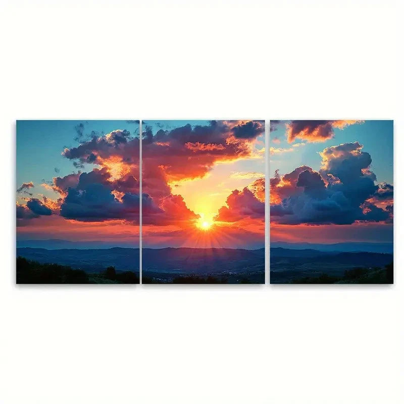 3pcs Majestic Cloud Skyline Sunset Illustration Wall Art Set Canvas Framed 50x70cm - High Quality Print 100% Australian Made Wall Canvas Ready to Hang - Bella Home Decor