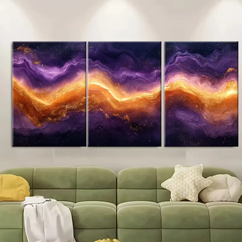 3pcs Abstract Multi Color Metal Print Ready to Hang Art - Bella Home Decor